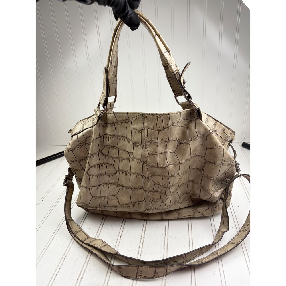 Charming Charlie Vintage Y2K Taupe Croc Embossed Shoulder Crossbody Purse - Picture 3 of 13